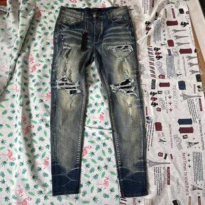 AMIRI Stonewashed Distressed Slim Cut Jeans Clay Indigo